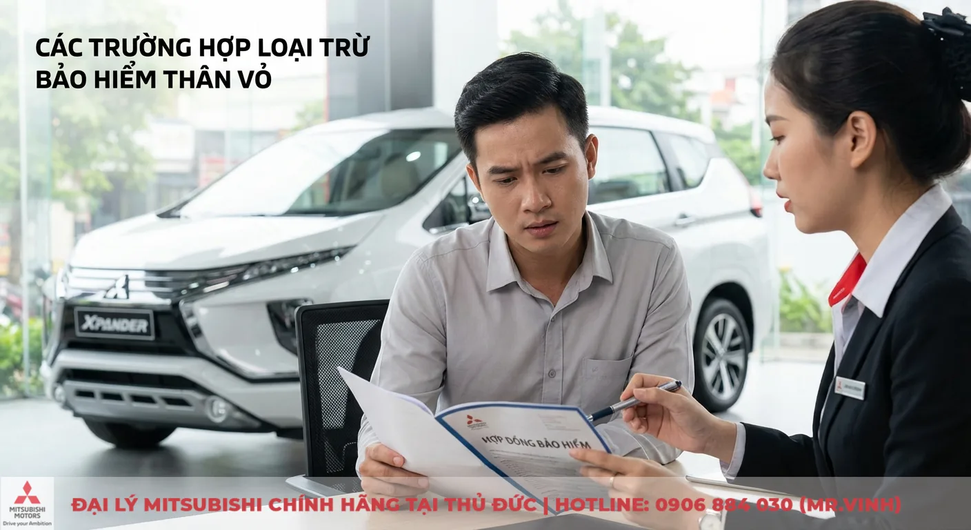 Bảo hiểm thân vỏ Xpander: Quyền lợi, hồ sơ, quy trình bồi thường 3 Các trường hợp loại trừ bảo hiểm thân vỏ Xpander được tư vấn viên giải thích kỹ trong hợp đồng bảo hiểm