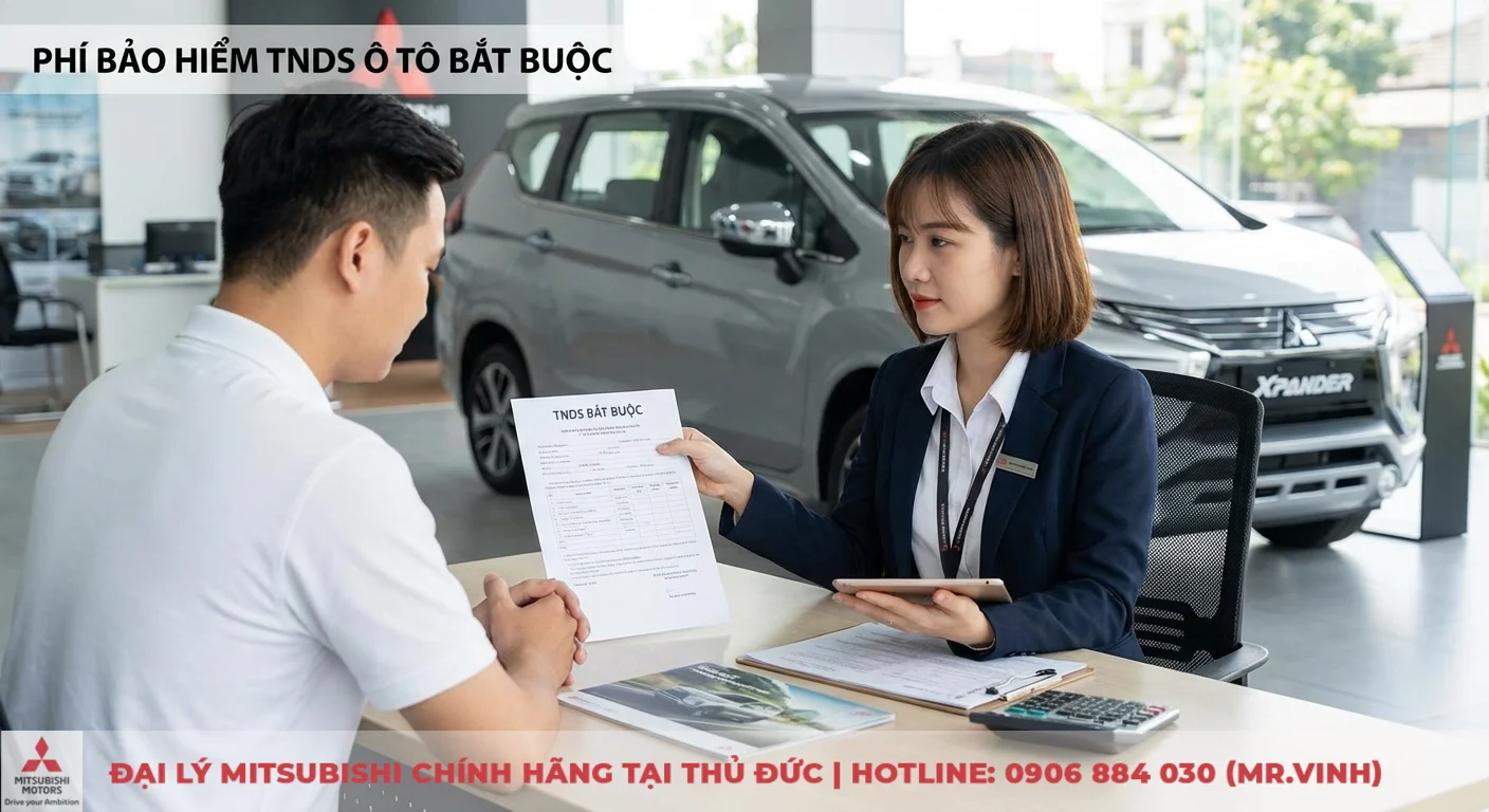 Mức ph&iacute; bảo hiểm TNDS xe &ocirc; t&ocirc; bắt buộc được chuẩn h&oacute;a theo quy định, đang được tư vấn k&egrave;m t&agrave;i liệu tại showroom &ocirc; t&ocirc;