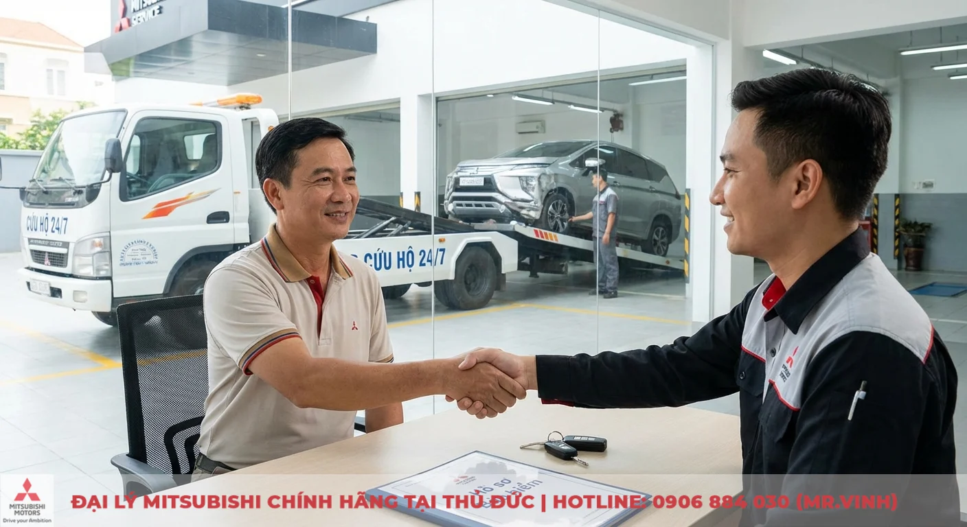 Bảo hiểm vật chất xe ô tô: Định nghĩa, quyền lợi và so sánh TNDS 3 Quyền lợi bảo hiểm vật chất xe ô tô bao gồm bồi thường thiệt hại và dịch vụ cứu hộ xe tại trung tâm Mitsubishi