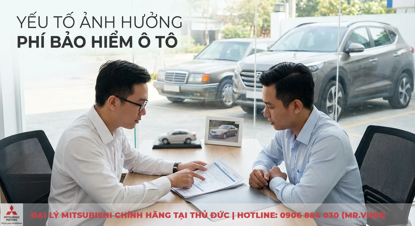 Chuy&ecirc;n vi&ecirc;n bảo hiểm tư vấn kh&aacute;ch h&agrave;ng về c&aacute;c yếu tố ảnh hưởng ph&iacute; bảo hiểm &ocirc; t&ocirc; trước cửa h&agrave;ng xe
