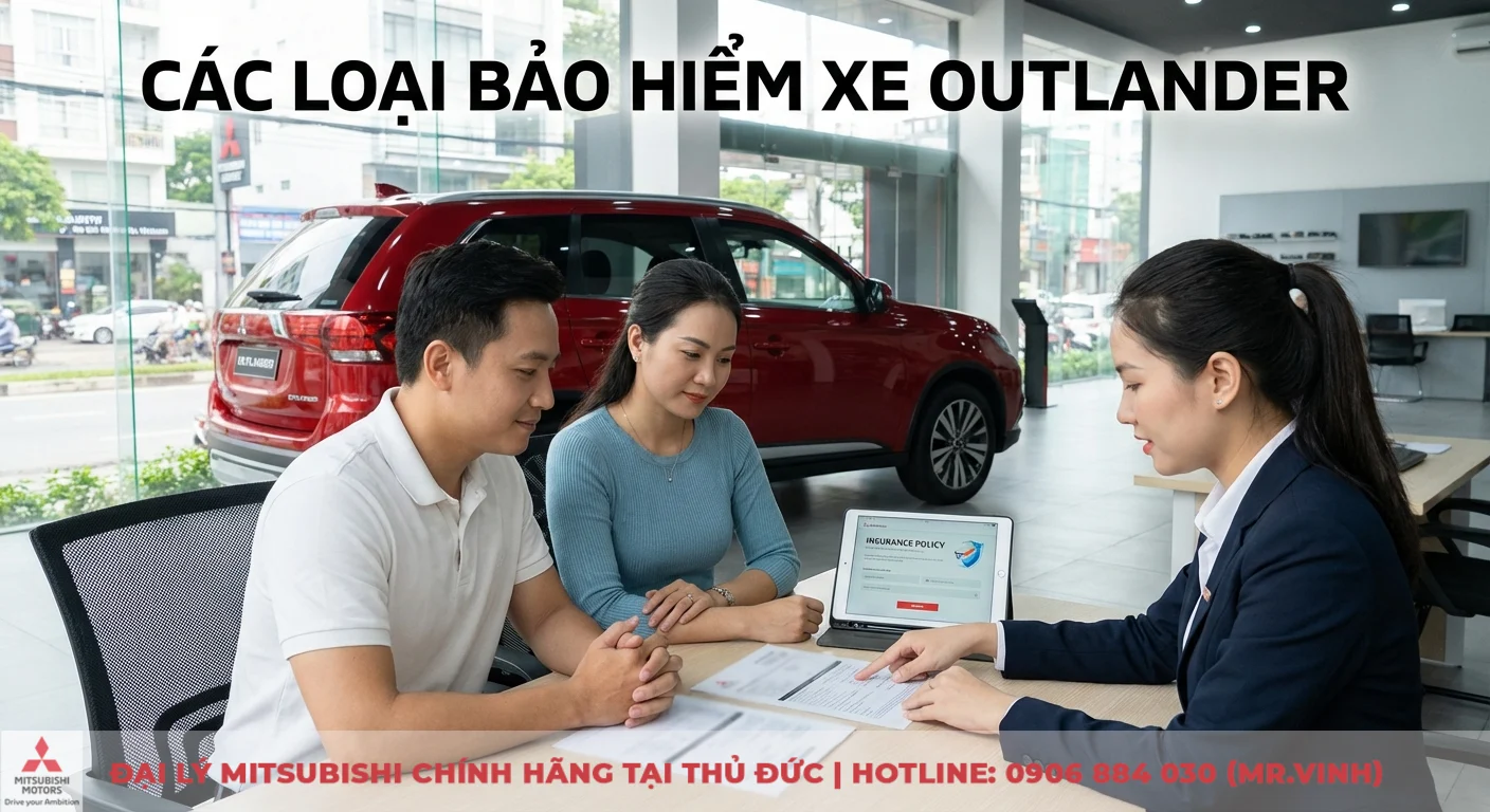 Bảo hiểm xe Outlander: Báo giá, quyền lợi và quy trình bồi thường 1 Tìm hiểu các loại bảo hiểm xe Outlander như trách nhiệm dân sự và vật chất qua tư vấn trực tiếp tại showroom