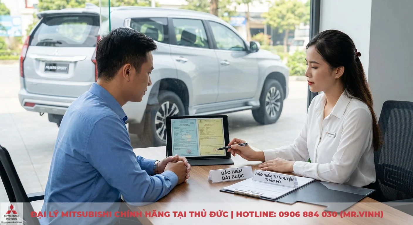 Bảo hiểm xe Pajero Sport: Quyền lợi, phí, thủ tục & báo giá 1 Các loại bảo hiểm xe Pajero Sport phổ biến: bắt buộc và tự nguyện thân vỏ, được tư vấn với tài liệu và biển tên trên bàn