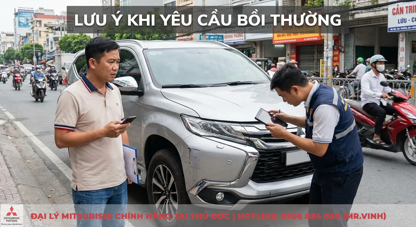 Bảo hiểm xe Pajero Sport: Quyền lợi, phí, thủ tục & báo giá 3 Lưu ý khi yêu cầu bồi thường bảo hiểm: giám định viên kiểm tra kỹ xe Pajero Sport bị trầy xước trước sửa chữa