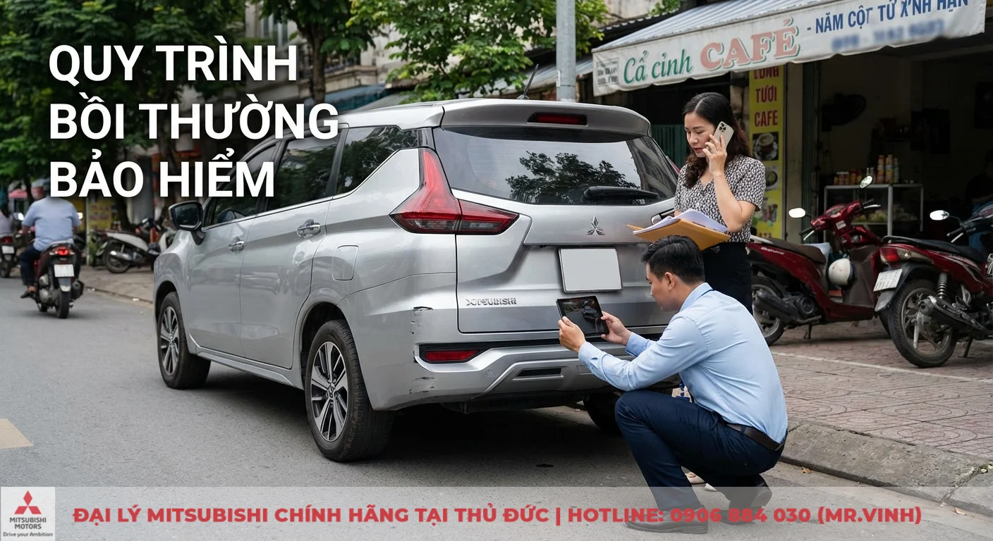 Bảo hiểm xe Xforce: Phí, quyền lợi, báo giá và quy trình bồi thường 3 Quy trình bồi thường bảo hiểm Mitsubishi Xforce bao gồm việc nhân viên giám định chụp ảnh hiện trường hư hỏng xe và chuẩn bị hồ sơ bồi thường