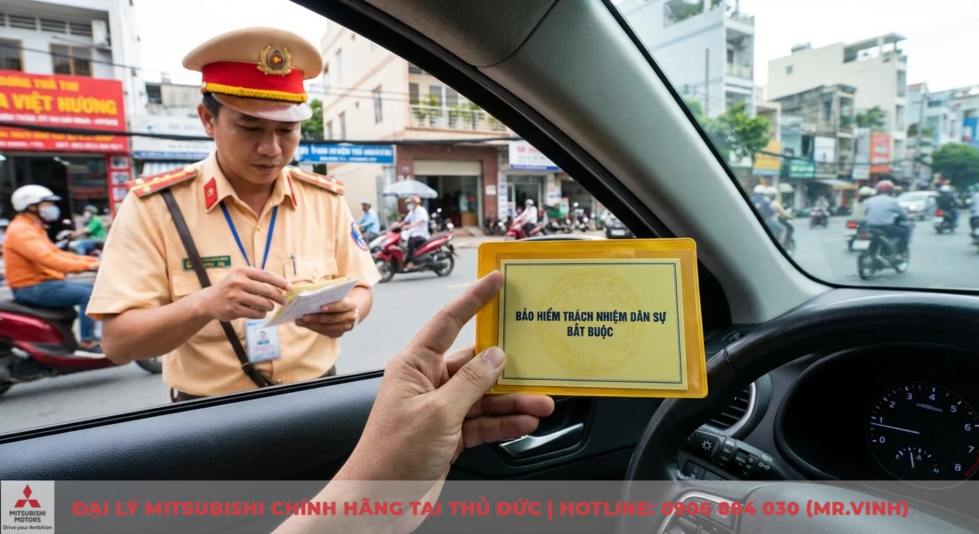 Bảo hiểm tr&aacute;ch nhiệm d&acirc;n sự bắt buộc l&agrave; giấy tờ cần c&oacute;, được xuất tr&igrave;nh khi cảnh s&aacute;t giao th&ocirc;ng kiểm tra