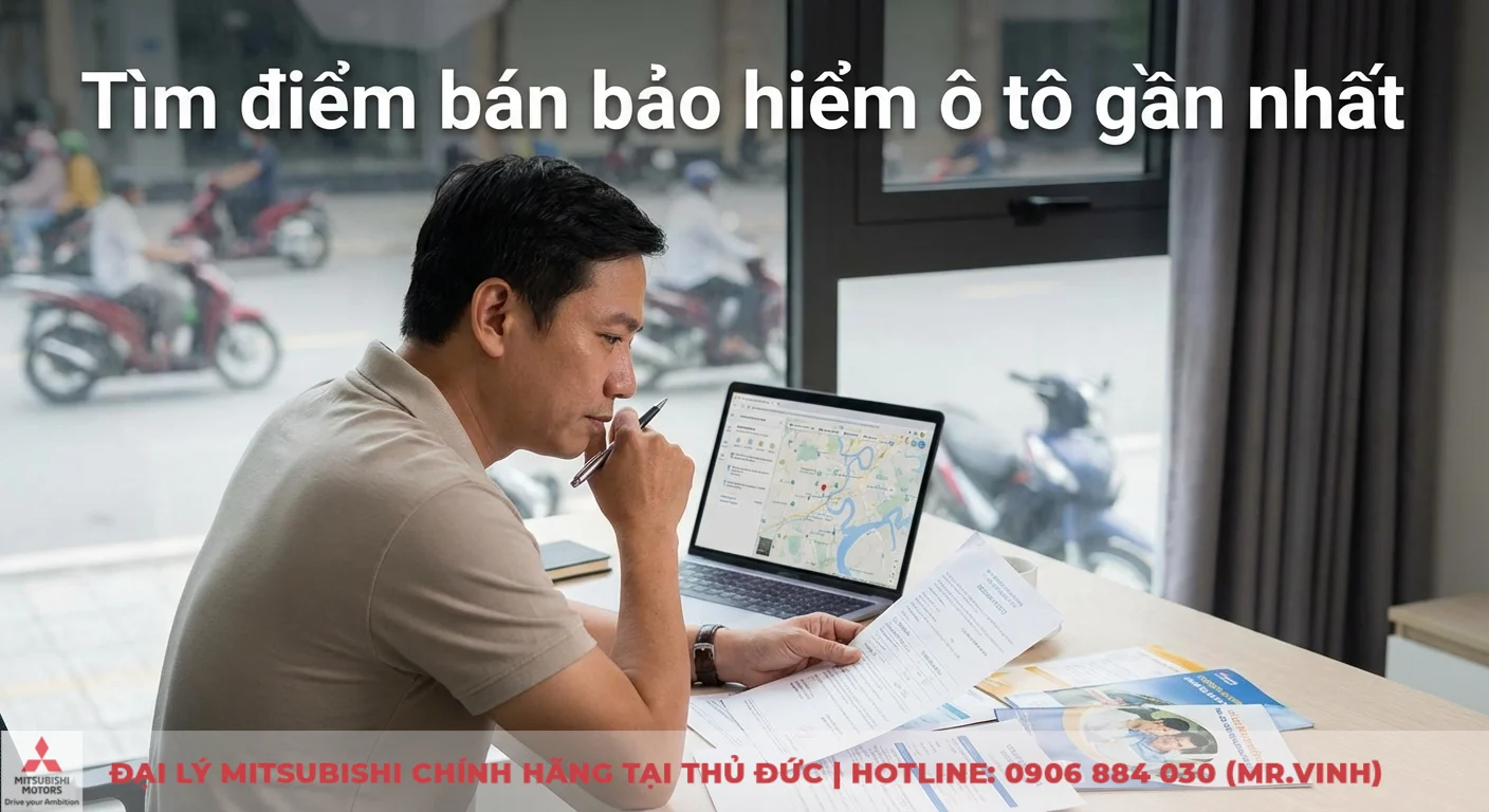 Bảo hiểm ô tô Mitsubishi: Điểm bán gần nhất Thủ Đức, TP.HCM 1 Tìm điểm bán bảo hiểm ô tô bằng cách nghiên cứu nhu cầu qua tài liệu và xác định vị trí trên bản đồ laptop