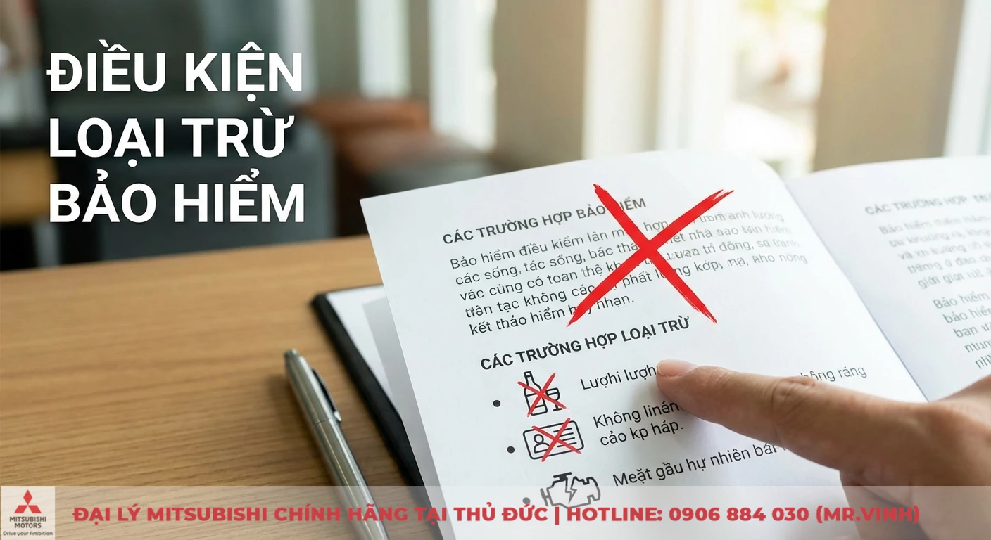 Điều kiện loại trừ bảo hiểm đề cập c&aacute;c trường hợp kh&ocirc;ng bồi thường như vi phạm ph&aacute;p luật, c&oacute; cồn, hoặc kh&ocirc;ng bằng l&aacute;i trong t&agrave;i liệu