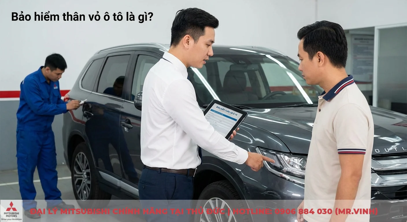 Bảo hiểm thân vỏ ô tô: hướng dẫn mua, hồ sơ, bồi thường 1 Bảo hiểm thân vỏ ô tô chi trả phí sửa chữa thiệt hại xe, chuyên viên đang kiểm tra và tư vấn hợp đồng trên máy tính bảng