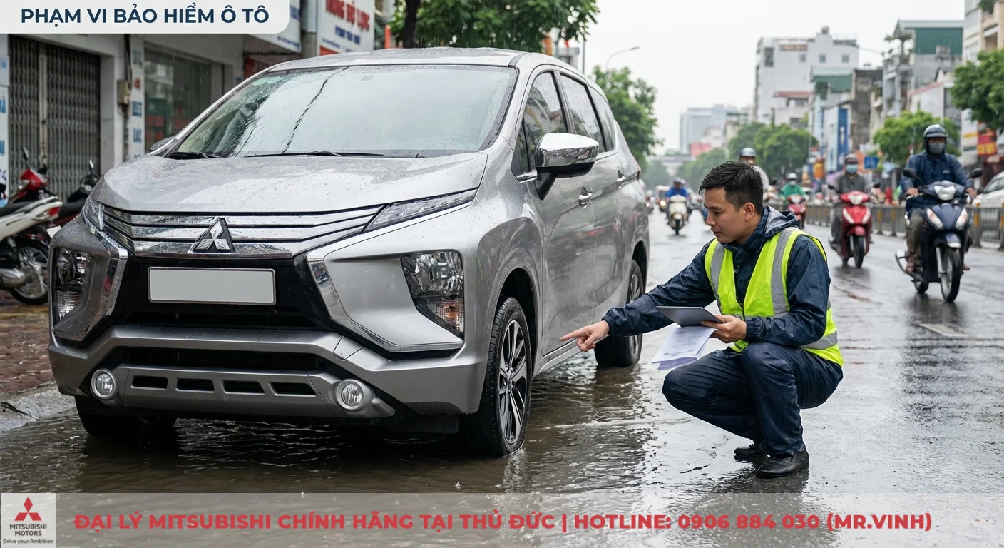 Bảo hiểm thân vỏ ô tô: hướng dẫn mua, hồ sơ, bồi thường 2 Phạm vi bảo hiểm ô tô bao gồm hư hại do thiên tai như ngập nước, được nhân viên bảo hiểm kiểm tra thực tế