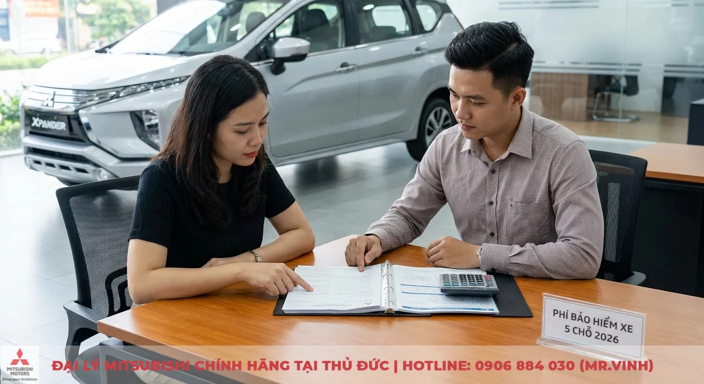 Phí bảo hiểm xe ô tô 5 chỗ: Cập nhật cách tính & giá 1 năm 2026 1 Phí bảo hiểm xe ô tô 5 chỗ cập nhật 2026 đang được tư vấn chi tiết các hạng mục và cách tính trên tài liệu tại showroom