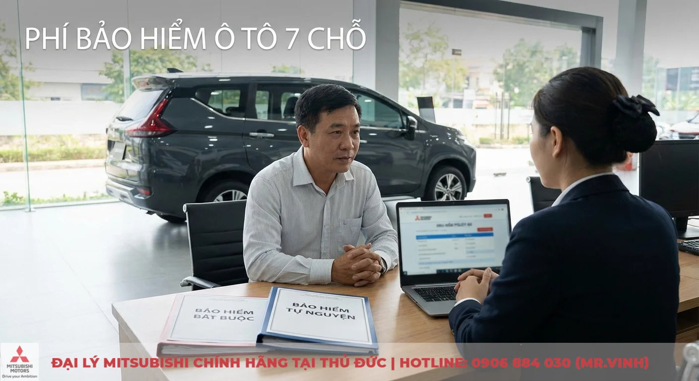 Phí bảo hiểm xe ô tô 7 chỗ: cách tính và mức phí 1 năm, cập nhật 2026 1 Phí bảo hiểm xe ô tô 7 chỗ gồm bảo hiểm bắt buộc và tự nguyện đang được tư vấn tại showroom