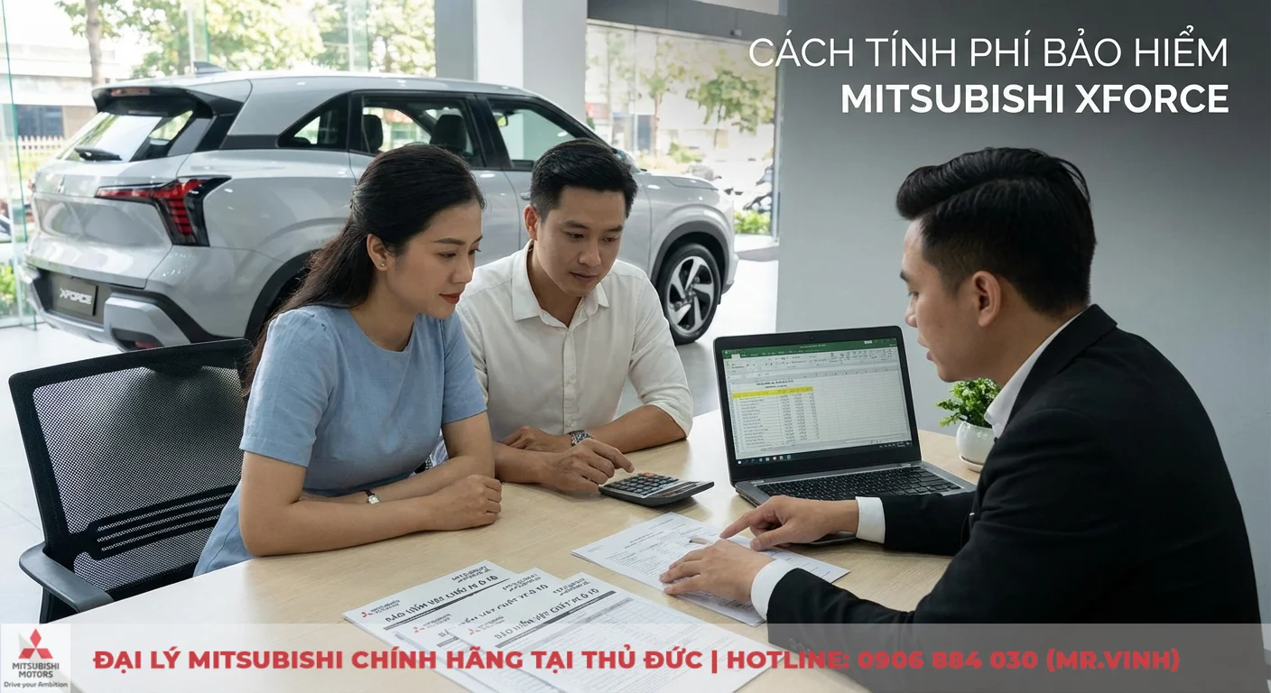 T&iacute;nh ph&iacute; bảo hiểm Mitsubishi Xforce v&agrave; yếu tố ảnh hưởng khi kh&aacute;ch h&agrave;ng được tư vấn qua hồ sơ, bảng t&iacute;nh v&agrave; xe trưng b&agrave;y