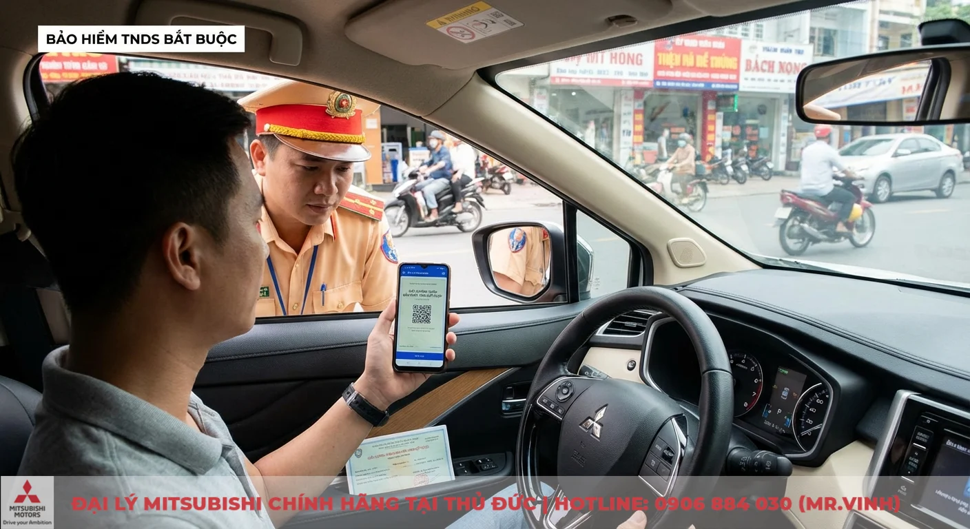 Bảo hiểm tr&aacute;ch nhiệm d&acirc;n sự bắt buộc xe &ocirc; t&ocirc; c&oacute; thể l&agrave; bản điện tử được t&agrave;i xế xuất tr&igrave;nh cho cảnh s&aacute;t giao th&ocirc;ng