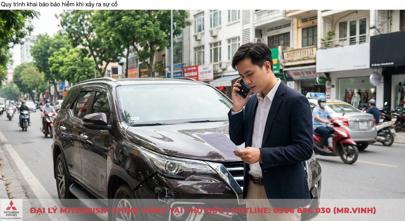 Quy trình bảo hiểm xe ô tô: Hồ sơ, bồi thường và tái tục 3 Khai báo bảo hiểm xe ô tô khi xảy ra sự cố: liên hệ công ty và chuẩn bị giấy tờ sau va chạm