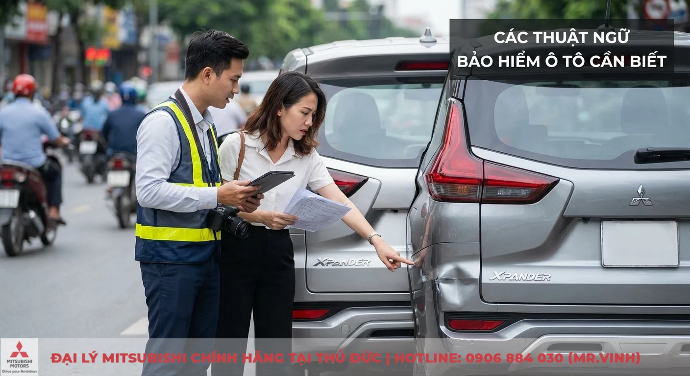 Gi&aacute;m định vi&ecirc;n bảo hiểm th&acirc;n vỏ xe &ocirc; t&ocirc; kiểm tra mức độ thiệt hại của vết m&oacute;p tr&ecirc;n xe tại hiện trường tai nạn