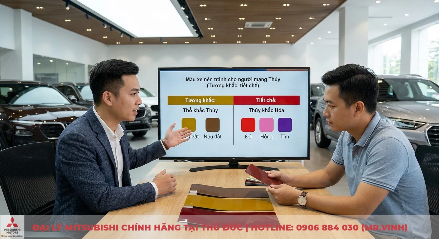 Mạng Thủy mua xe màu gì: Hướng dẫn chọn màu hợp phong thủy, cập nhật 2026 2 Màu xe nên tránh cho người mạng Thủy (tương khắc, tiết chế) như vàng đất, nâu đất, đỏ, hồng, tím qua màn hình và mẫu sơn xe