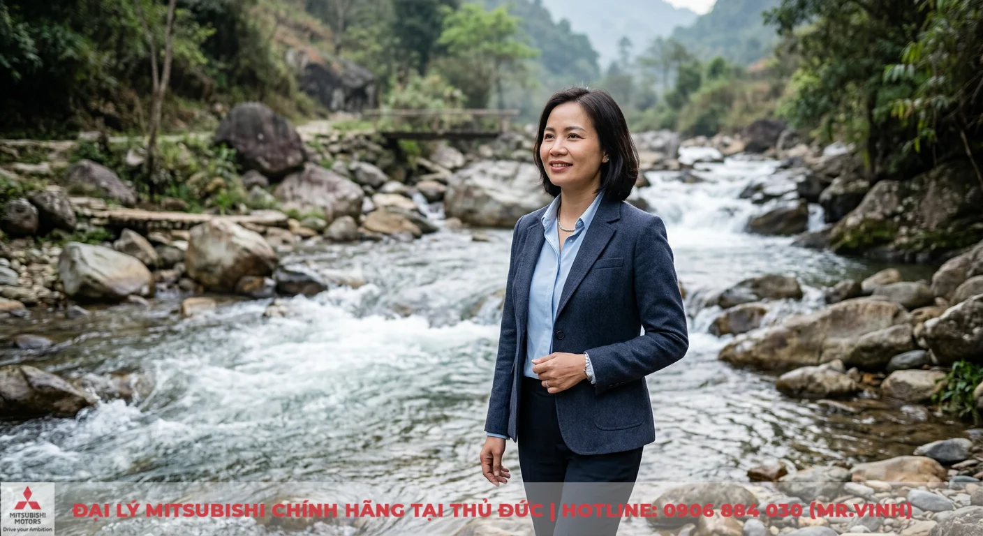 Nữ 1982 mua xe màu gì hợp mệnh Đại Khê Thủy? Hút tài lộc, bình an 1 Nữ 1982 mệnh Đại Khê Thủy, người phụ nữ đứng bên dòng suối chảy mạnh mẽ tượng trưng cho tính cách kiên cường, dồi dào sức sống