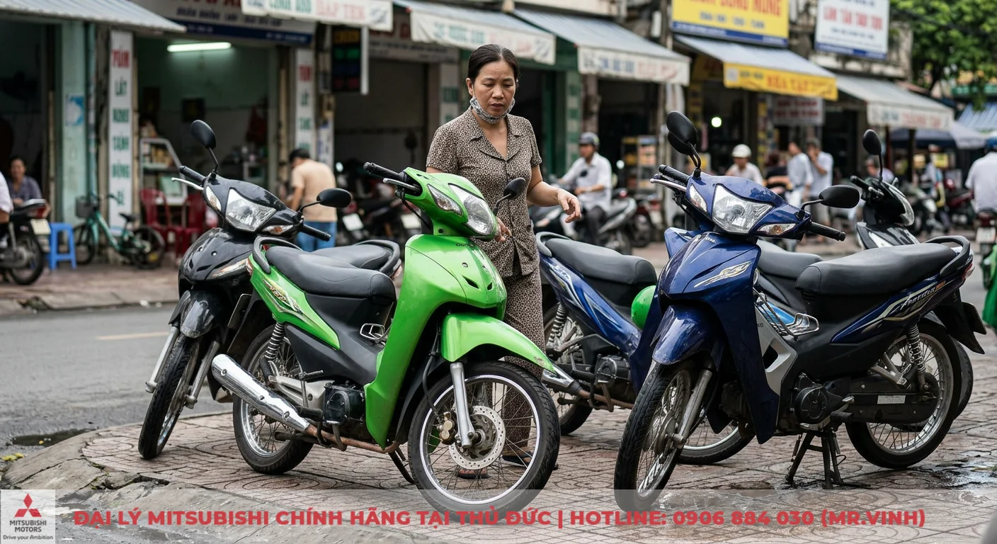 Nữ mệnh Thổ mua xe màu gì hợp phong thủy, mang lại may mắn? 2 Màu xe nữ Đinh Tỵ 1977 cần tránh xa như xanh lá cây và xanh nước biển, thể hiện qua các xe máy đang đỗ