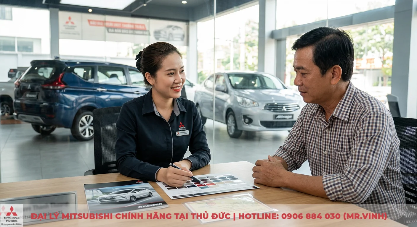 Tuổi Đinh Mùi mua xe màu gì hợp phong thủy: chọn xe Mitsubishi 3 Lựa chọn xe Mitsubishi phù hợp, tư vấn viên tại Mitsubishi Saigon 3S giới thiệu bảng màu xe theo phong thủy cho khách