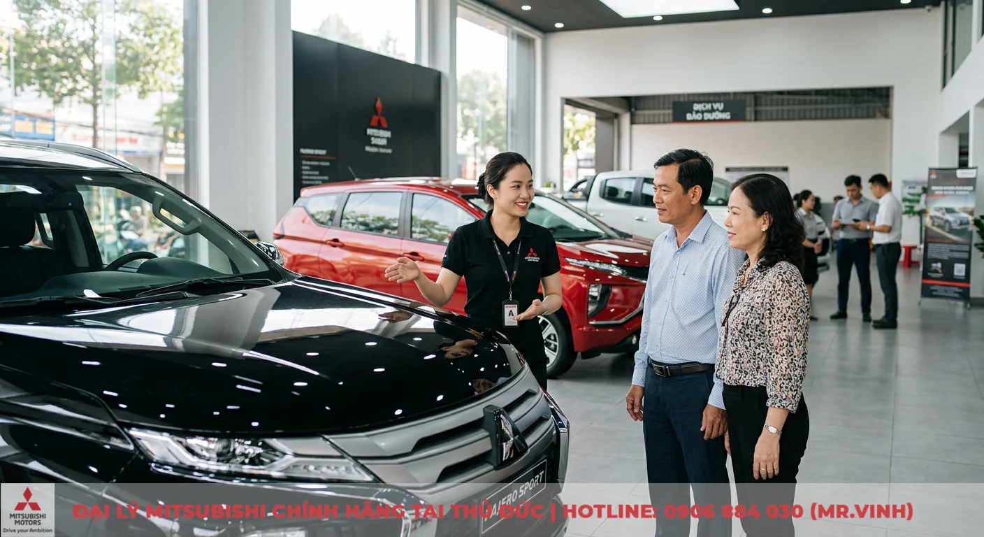 Người tuổi Tân Dậu mua xe hợp màu gì: hướng dẫn chọn màu phong thủy 3 Tại Mitsubishi Saigon 3S, khách hàng được tư vấn chuyên nghiệp về màu sắc, dòng xe phù hợp ngay tại showroom cạnh chiếc Pajero Sport