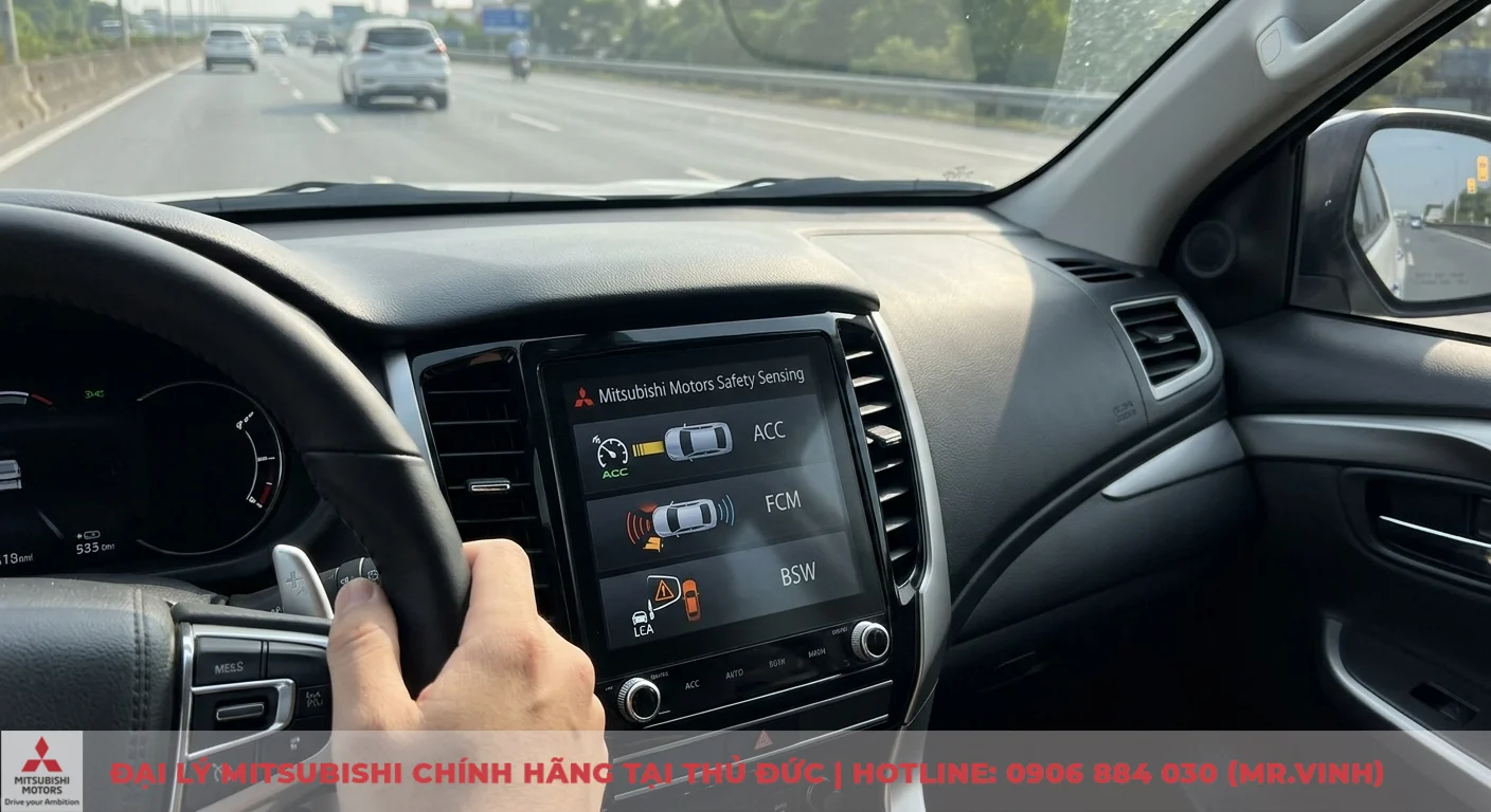 So sánh các phiên bản Mitsubishi Pajero Sport: Thông số & trang bị 3 Mitsubishi Pajero Sport trang bị gói an toàn chủ động Mitsubishi Motors Safety Sensing với các tính năng ACC, FCM, BSW, LCA