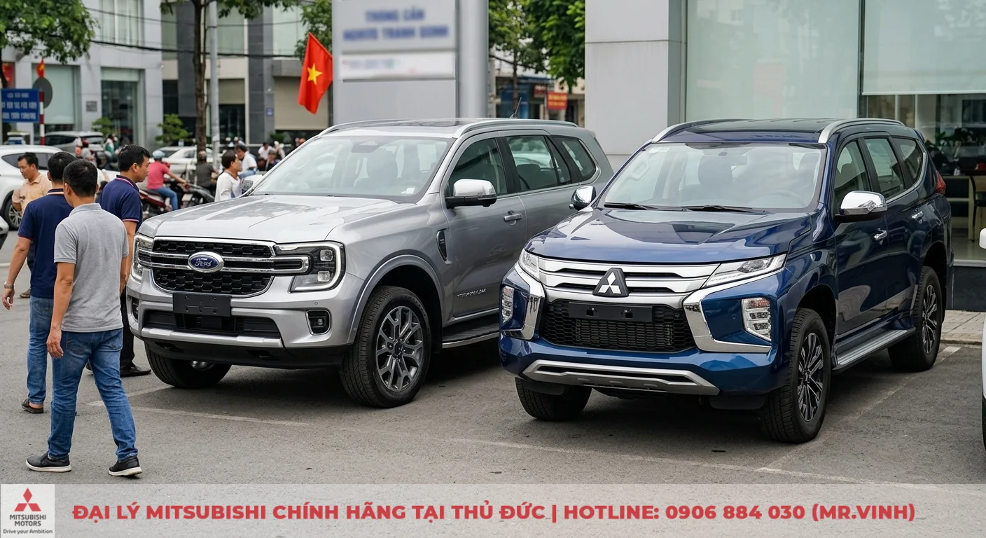 So sánh Ford Everest và Mitsubishi Pajero Sport: Đánh giá chi tiết 1 Tổng quan Ford Everest và Mitsubishi Pajero Sport, hai mẫu SUV 7 chỗ cạnh tranh, được trưng bày cạnh nhau