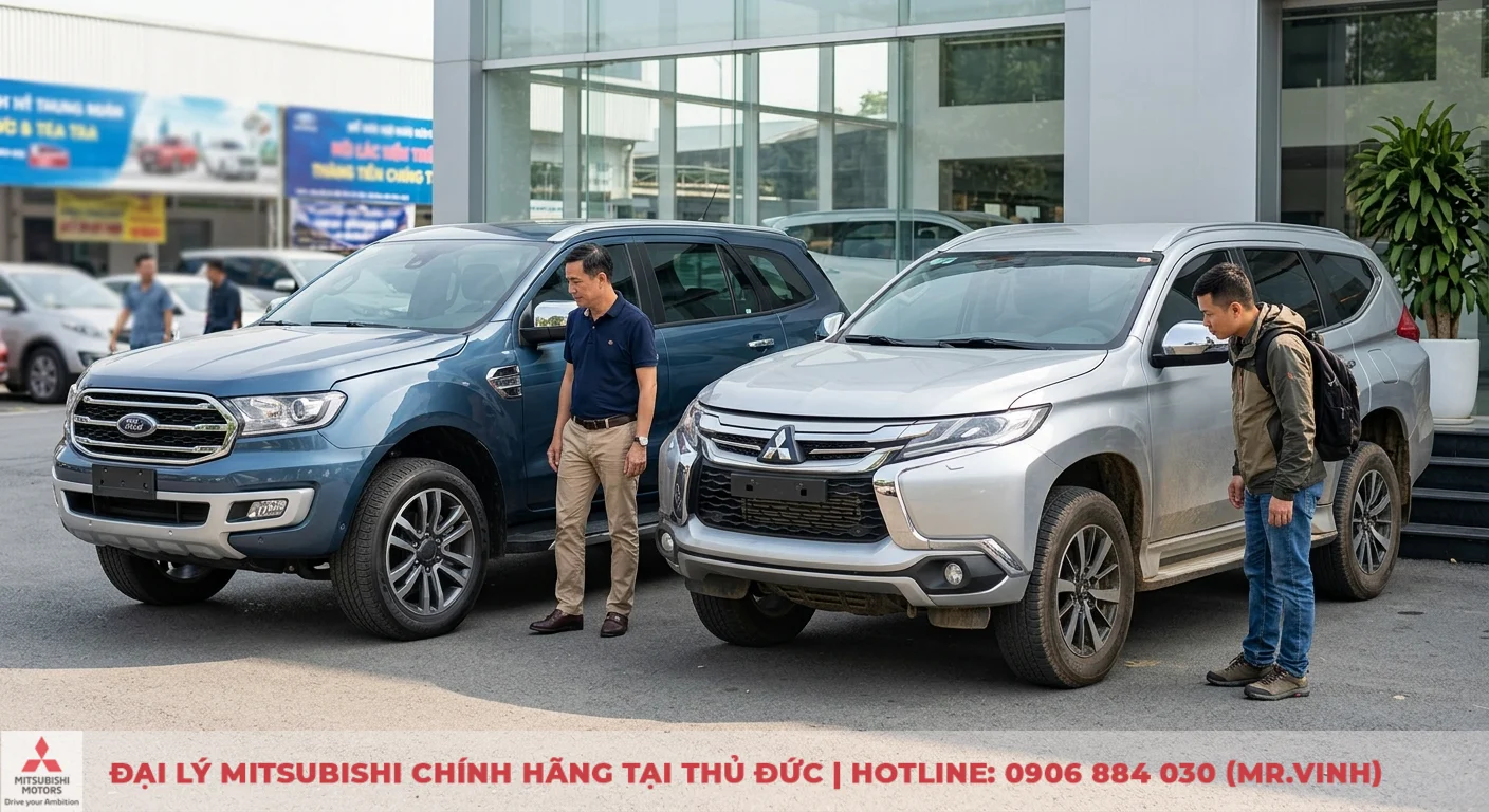So sánh Ford Everest và Mitsubishi Pajero Sport: Đánh giá chi tiết 3 Lựa chọn Ford Everest hoặc Mitsubishi Pajero Sport, khách hàng đang cân nhắc thực tế trước khi đưa ra quyết định mua