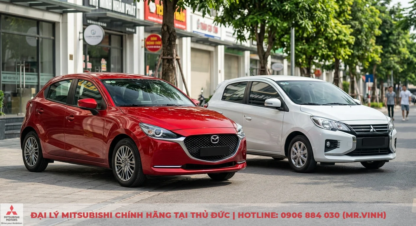 So sánh Mazda 2 và Mitsubishi Mirage: Ưu nhược điểm, chọn xe nào? 1 Thiết kế ngoại thất của Mazda 2 và Mitsubishi Mirage: hai phong cách năng động sang trọng và thực dụng thanh lịch