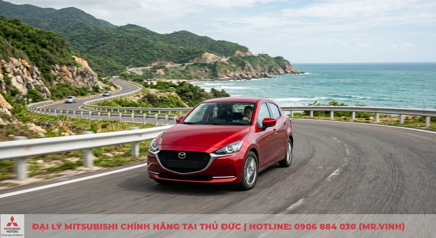 So sánh Mazda 2 và Mitsubishi Mirage: Ưu nhược điểm, chọn xe nào? 2 Mazda 2 SkyActiv với hiệu suất vận hành và trải nghiệm lái thể thao, vào cua ổn định trên đường đèo ven biển