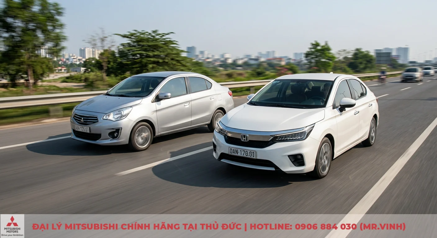 So sánh Mitsubishi Attrage và Honda City: Chọn xe nào phù hợp? 2 So sánh động cơ, sức mạnh và trải nghiệm lái của hai mẫu xe Mitsubishi Attrage và Honda City đang vận hành trên đường