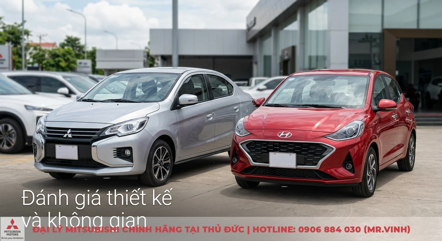 So sánh Mitsubishi Attrage và Grand i10 Sedan: Chọn bền bỉ hay tiện nghi? 1 Đánh giá thiết kế và không gian nội thất của Mitsubishi Attrage và Hyundai Grand i10 Sedan với hai triết lý khác biệt