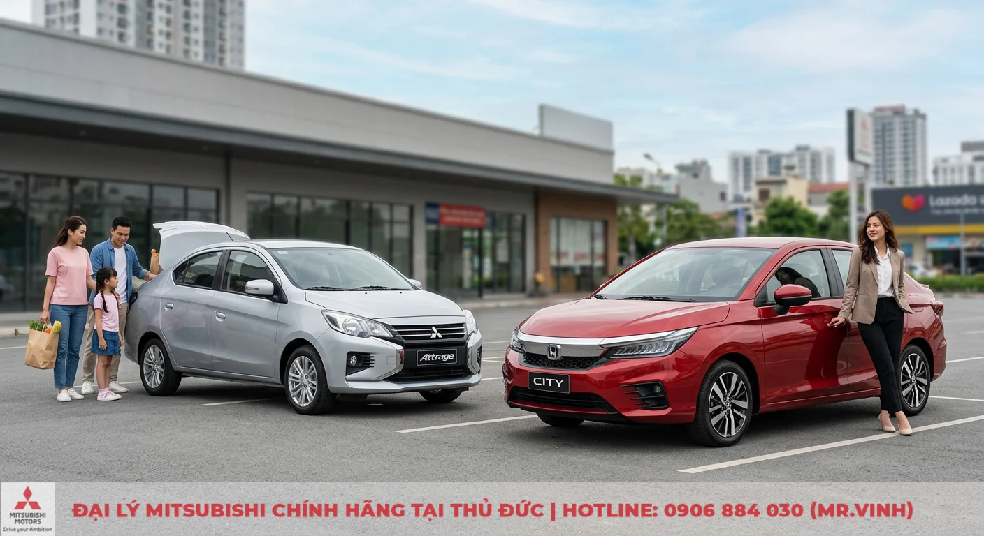 So sánh Mitsubishi Attrage và Honda City: Nên chọn xe nào? 1 Mitsubishi Attrage và Honda City, hai mẫu sedan hạng B với Attrage thực dụng cho gia đình và City năng động