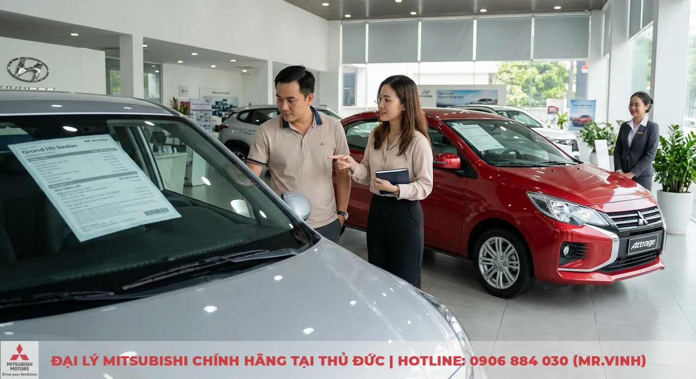So sánh Mitsubishi Attrage và i10 Sedan: Lựa chọn nào tối ưu? 2 So sánh giá bán và các phiên bản Attrage, i10 Sedan, khách hàng được tư vấn tại showroom để lựa chọn phù hợp