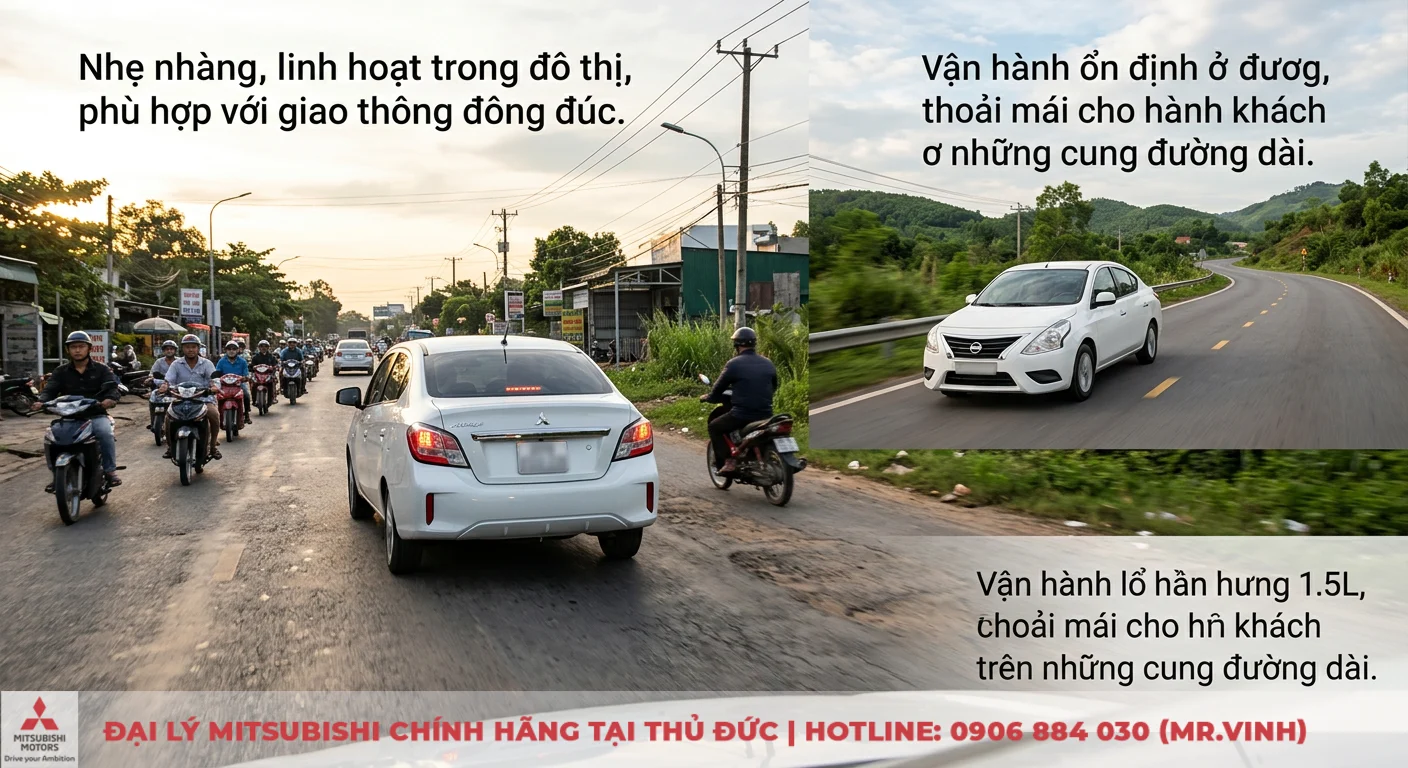 So sánh Mitsubishi Attrage và Nissan Sunny: Tư vấn chọn xe 2 Trải nghiệm lái Attrage linh hoạt đô thị đông đúc và Sunny êm ái trên đường trường dài