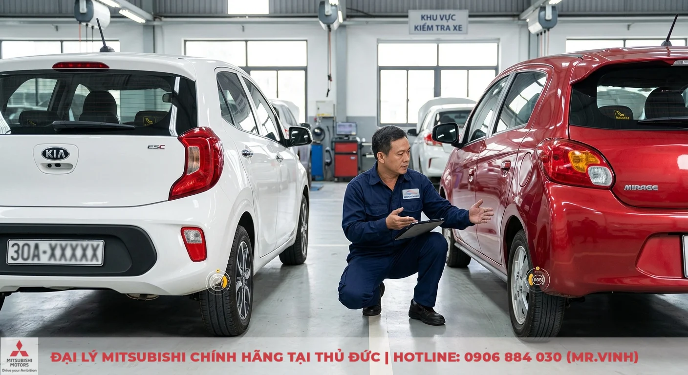 Mitsubishi Mirage & Kia Morning: So sánh chi tiết ưu nhược điểm 2 So sánh các tính năng an toàn xe Kia Morning và Mitsubishi Mirage, kiểm tra hệ thống chống bó cứng phanh ABS và cân bằng điện tử ESC