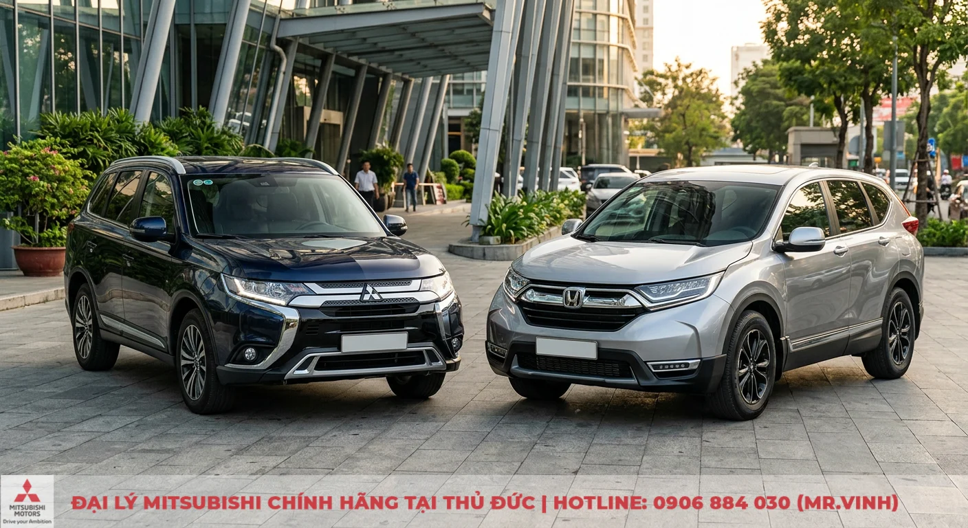 So sánh Mitsubishi Outlander và Honda CR-V: Điểm khác biệt & nên chọn xe nào? 1 Thiết kế ngoại thất mạnh mẽ của Mitsubishi Outlander và thể thao năng động của Honda CR-V được đặt cạnh nhau