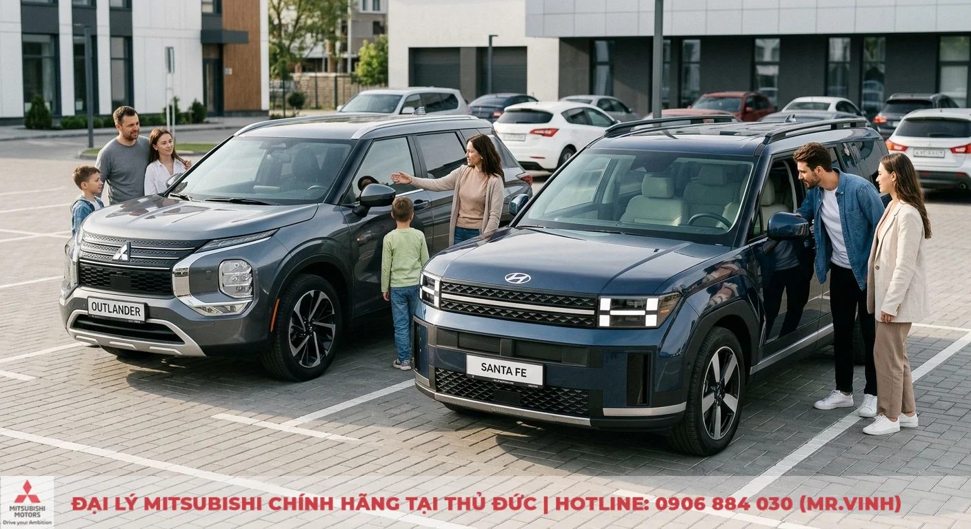 So sánh Mitsubishi Outlander và Santa Fe: Nên chọn xe nào? 1 Tổng quan so sánh Mitsubishi Outlander và Hyundai Santa Fe, hai lựa chọn SUV cho gia đình cùng nhu cầu sử dụng