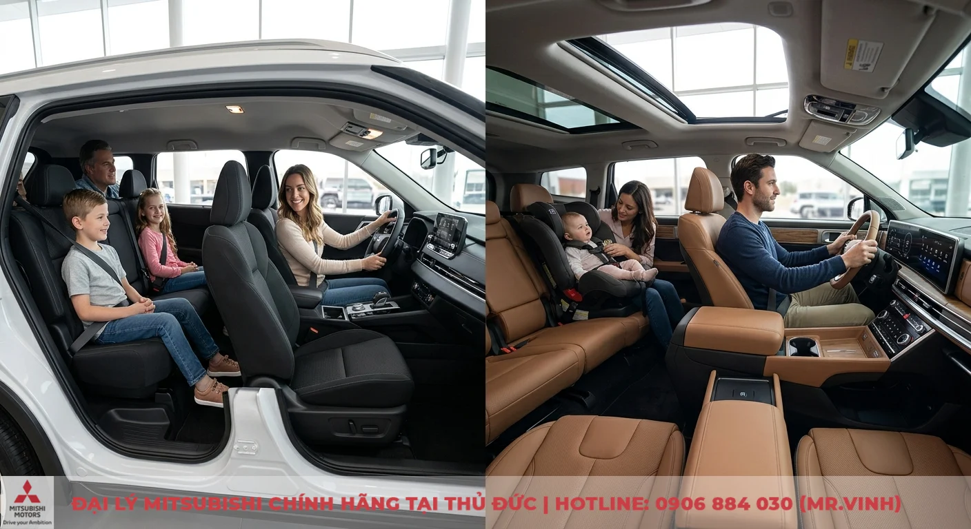 So sánh Mitsubishi Outlander và Santa Fe: Nên chọn xe nào? 2 So sánh nội thất tiện nghi và không gian hành khách của Outlander rộng rãi cho gia đình với Santa Fe sang trọng