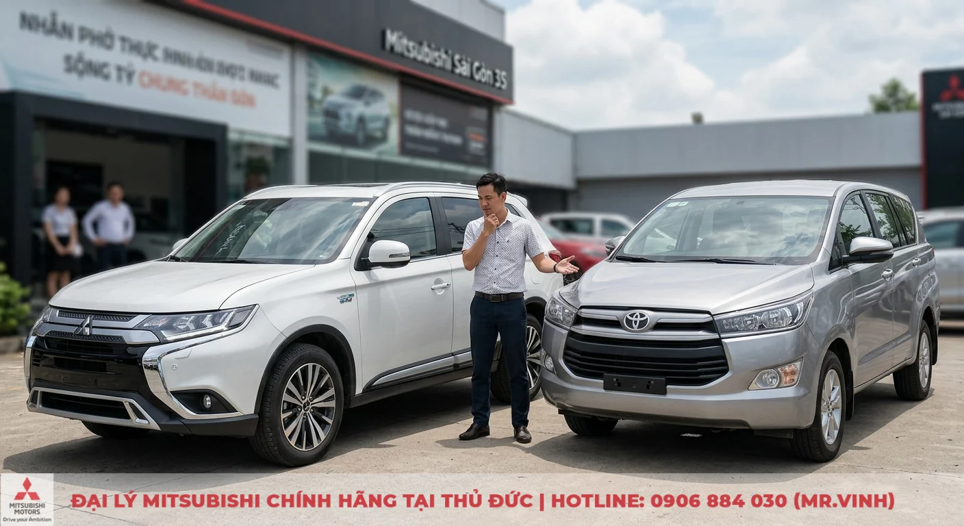 So sánh Outlander và Innova: Ưu nhược điểm, nên chọn xe nào? 3 So sánh Mitsubishi Outlander và Toyota Innova giúp khách hàng chọn xe phù hợp với nhu cầu, được tư vấn tại Mitsubishi Sài Gòn 3S