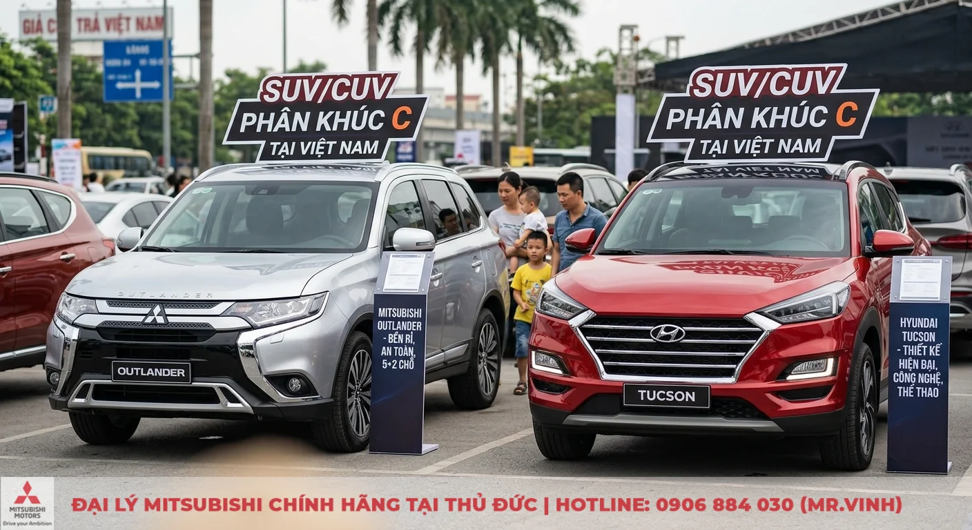 So sánh Mitsubishi Outlander và Hyundai Tucson: Chọn SUV/CUV nào tại Saigon? 1 Mitsubishi Outlander và Hyundai Tucson thuộc phân khúc C tại Việt Nam, cạnh tranh với Outlander bền bỉ 5+2 chỗ và Tucson thiết kế hiện đại thể thao