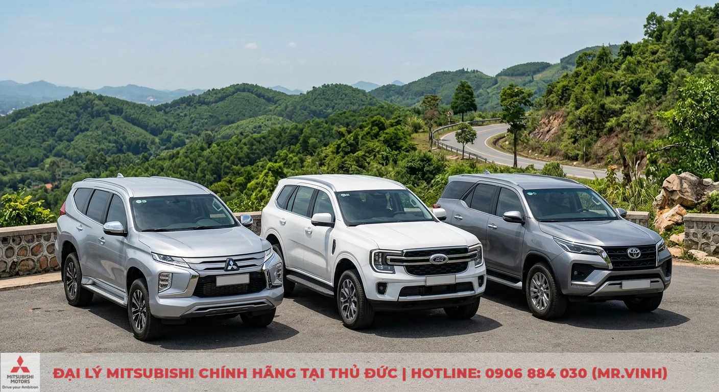 So sánh Mitsubishi Pajero Sport: Everest hay Fortuner đáng tiền hơn? 1 Ngoại thất của Mitsubishi Pajero Sport, Ford Everest và Toyota Fortuner thể hiện phong cách riêng biệt, tạo dấu ấn độc đáo cho từng mẫu SUV