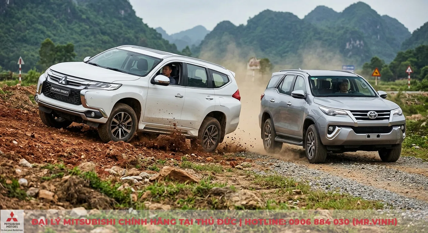 So sánh Mitsubishi Pajero Sport và Toyota Fortuner: Nên chọn xe nào? 2 Sức mạnh động cơ và vận hành vượt trội của Mitsubishi Pajero Sport và Toyota Fortuner trên địa hình off-road khó