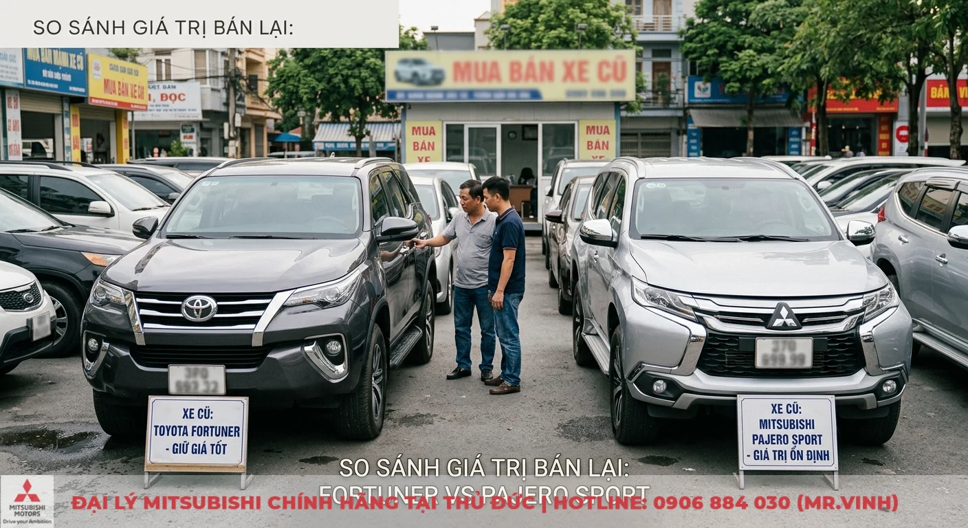 So sánh Mitsubishi Pajero Sport và Toyota Fortuner: Nên chọn xe nào? 3 Yếu tố ảnh hưởng giá trị bán lại: Toyota Fortuner giữ giá tốt còn Mitsubishi Pajero Sport có giá trị ổn định tại bãi xe