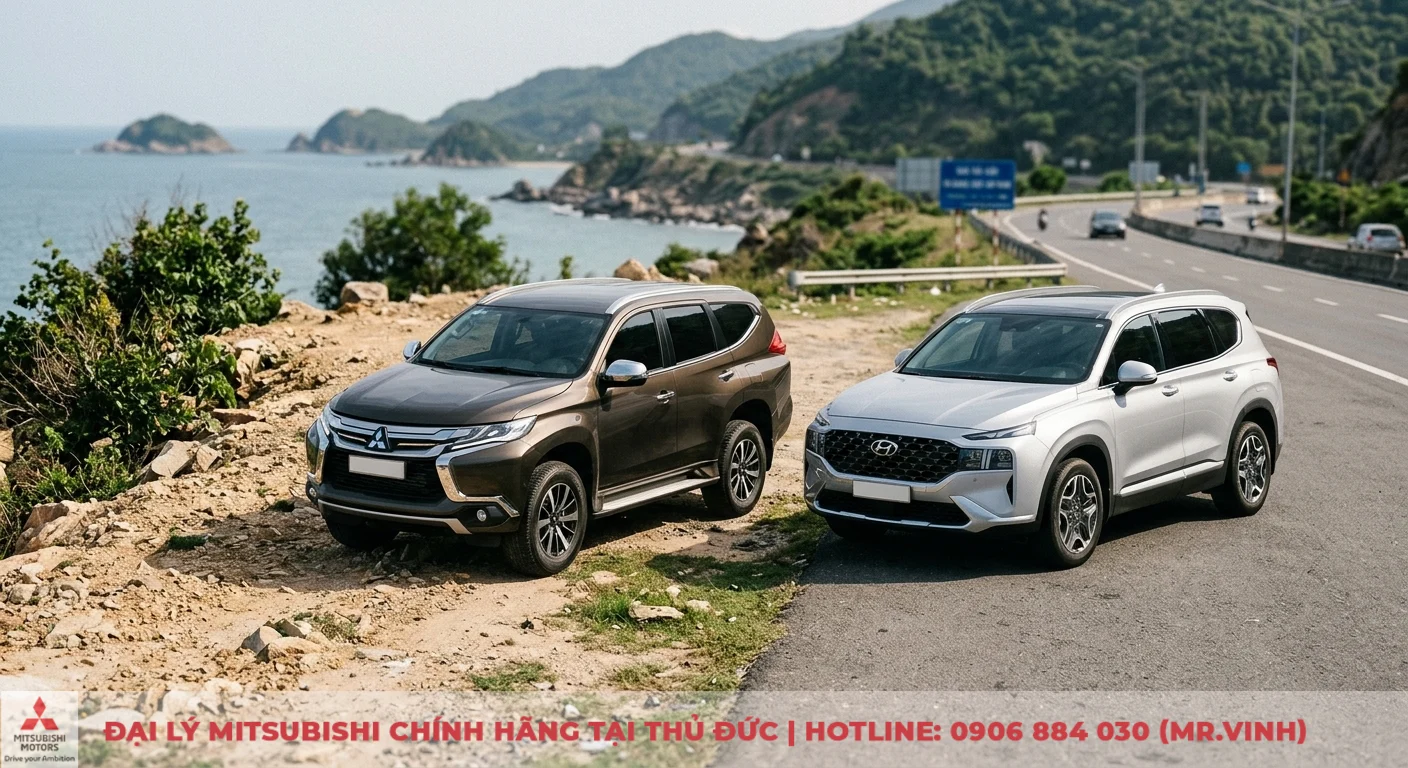 So sánh Mitsubishi Pajero Sport và Santa Fe: Nên chọn SUV nào? 1 Mitsubishi Pajero Sport và Hyundai Santa Fe thể hiện hai phong cách SUV khác biệt trên địa hình và đường nhựa