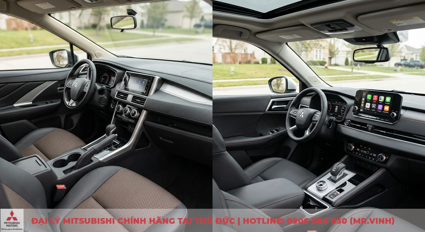 So sánh Mitsubishi Xpander và Outlander: Đâu là lựa chọn phù hợp? 2 Nội thất và tiện nghi của Xpander thực dụng, còn Outlander cao cấp hơn với màn hình giải trí lớn và cửa sổ trời