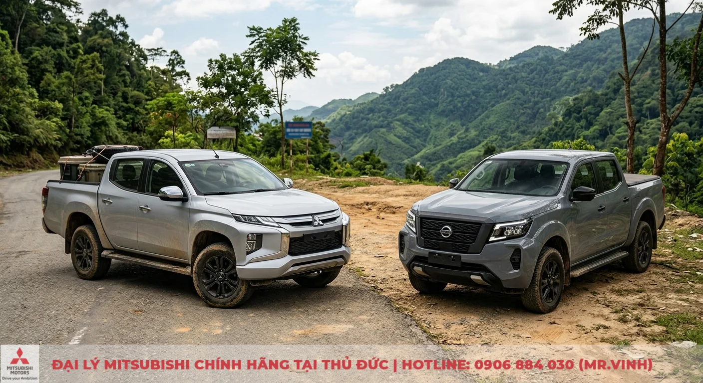 So sánh Nissan Navara và Mitsubishi Triton: Chọn bán tải nào hơn? 1 Tổng quan Mitsubishi Triton và Nissan Navara, hai mẫu bán tải mới nhất đỗ cạnh nhau trên đường đồi núi hiểm trở