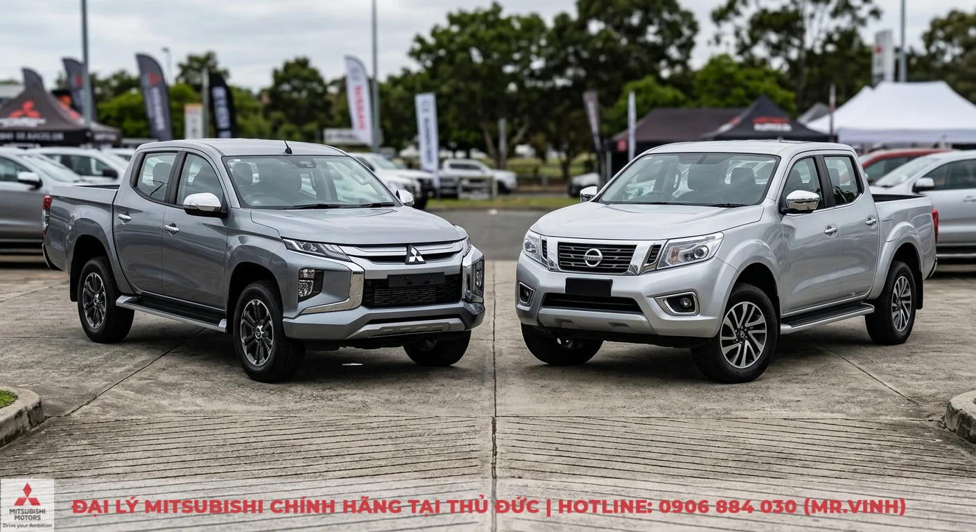 So sánh Mitsubishi Triton 4x2 AT và Nissan Navara: Đâu là lựa chọn? 1 Mitsubishi Triton 4x2 AT và Nissan Navara với cái nhìn tổng quan về thiết kế ngoại thất đặc trưng và riêng biệt khi đỗ cạnh nhau