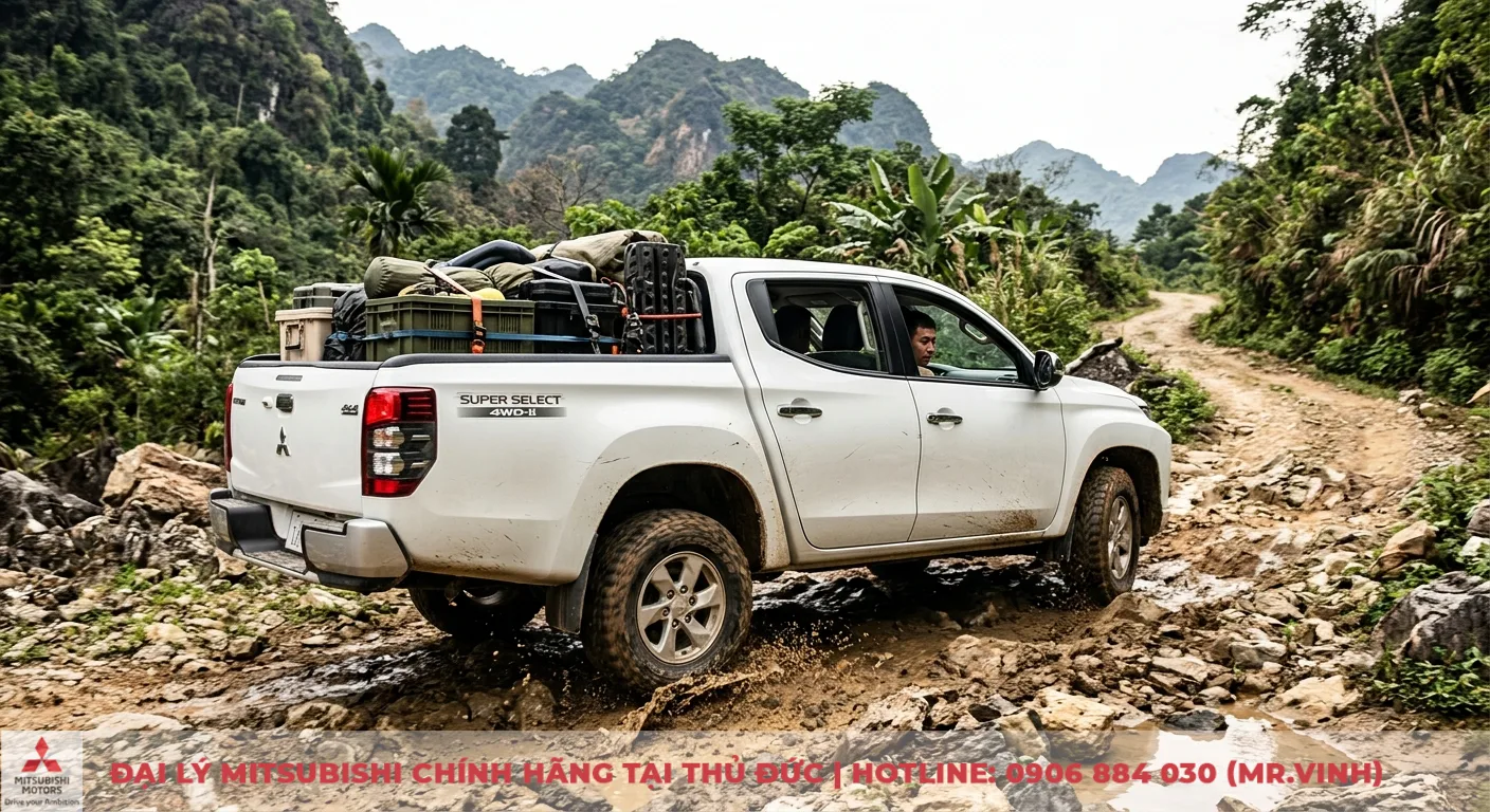 So sánh Nissan Navara VL và Mitsubishi Triton 4x4 AT: Chi tiết kỹ thuật 3 Mitsubishi Triton 4x4 AT với thế mạnh vận hành bền bỉ, vượt địa hình khó khăn trên đường off-road lầy lội chở đầy đồ dã ngoại