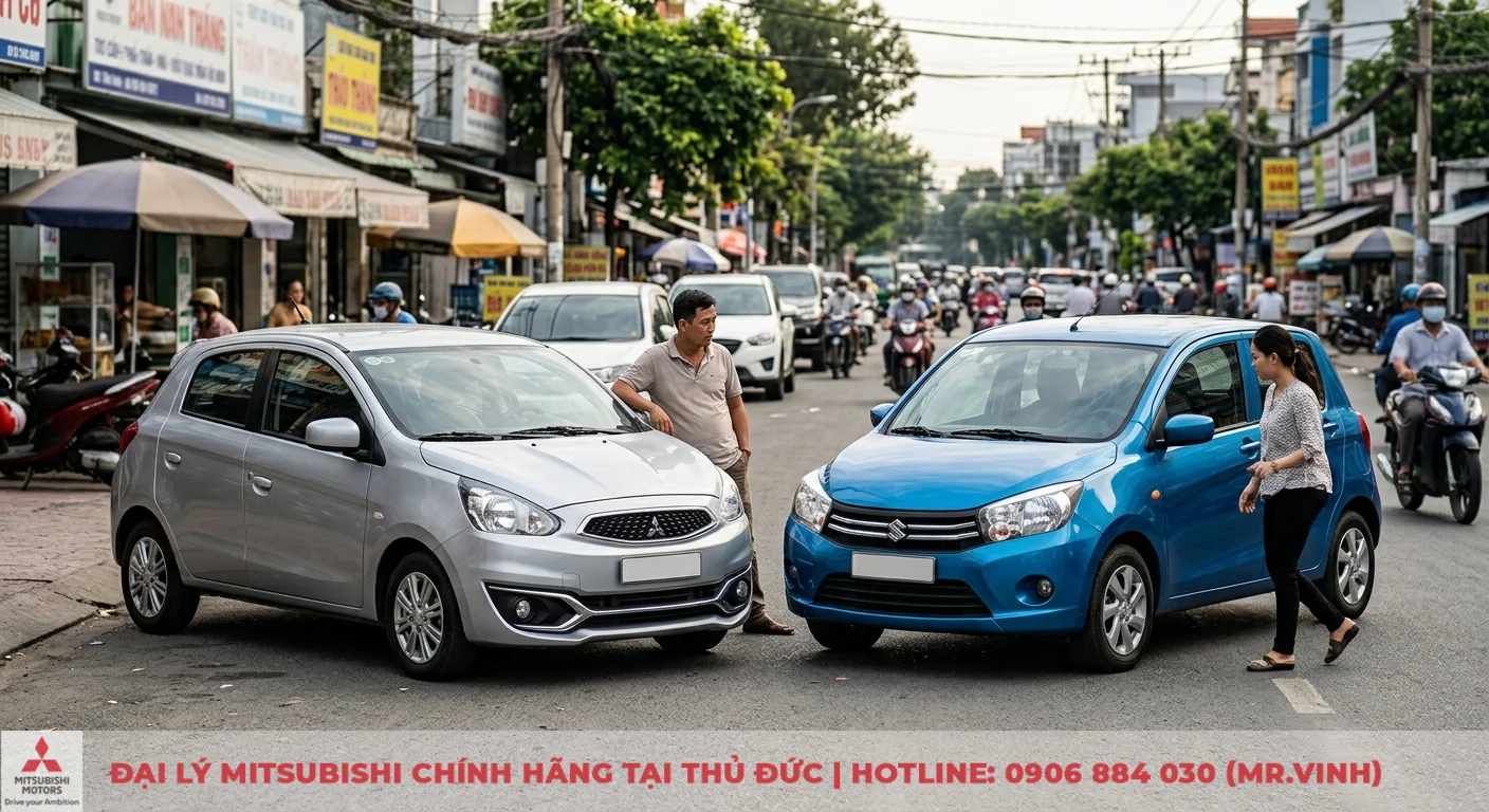 So sánh Mitsubishi Mirage và Suzuki Celerio: Nên chọn xe nào? 1 Tổng quan Mitsubishi Mirage và Suzuki Celerio, hai đối thủ hatchback hạng A nhỏ gọn cạnh tranh trên đường phố đô thị nhộn nhịp
