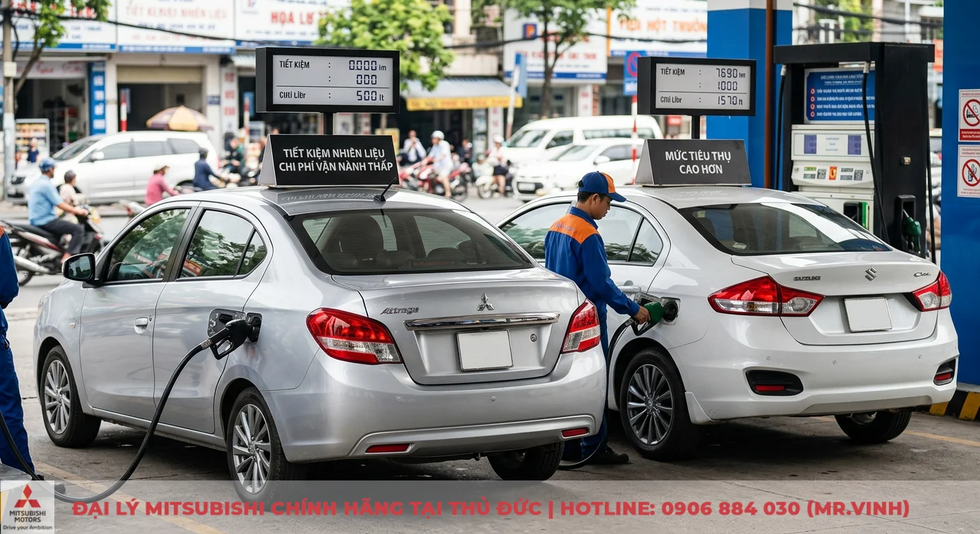 So sánh Suzuki Ciaz và Mitsubishi Attrage: Đánh giá chi tiết và lời khuyên 2 Mức tiêu thụ nhiên liệu và chi phí vận hành: Mitsubishi Attrage và Suzuki Ciaz đổ xăng, Attrage dẫn đầu về khả năng tiết kiệm nhiên liệu